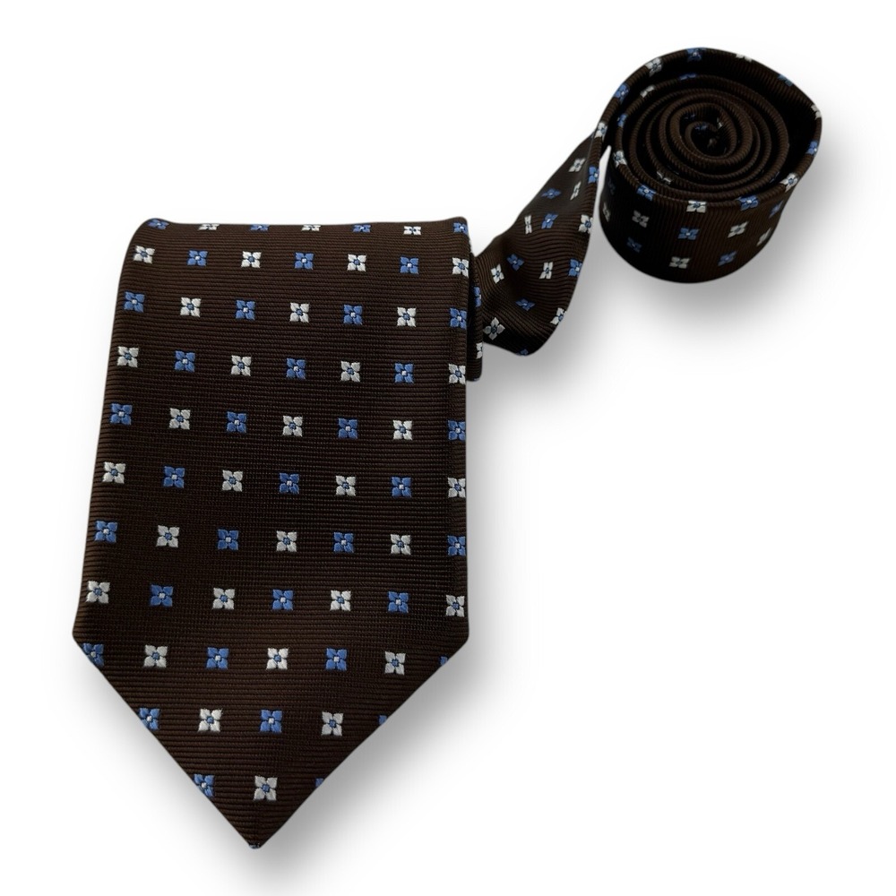 Brooks Brothers Stain Resistant Pure Silk Tie‎ Brown Blue White Made in USA